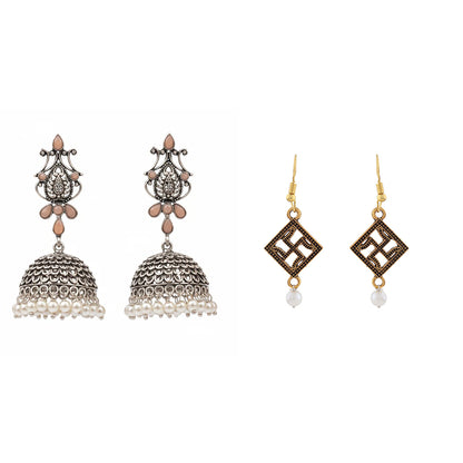 Kalash Kamal earring (Light Orange) Swastik shaped dangler earrings Combo set
