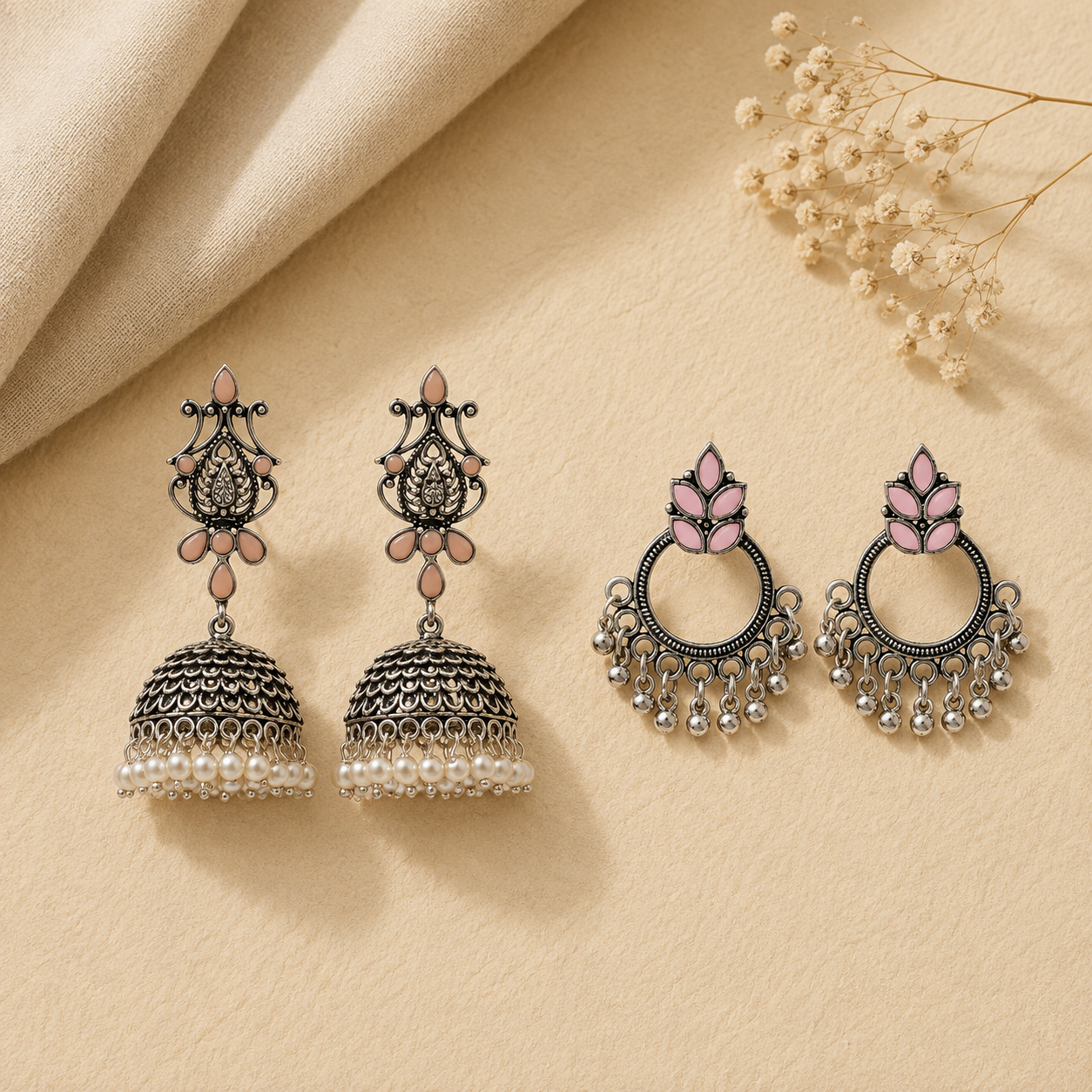 Kalash Kamal earring  Fine Shine stud earrings (Baby Pink) Combo set