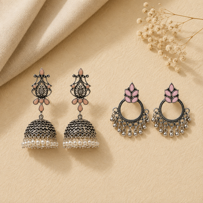Kalash Kamal earring  Fine Shine stud earrings (Baby Pink) Combo set