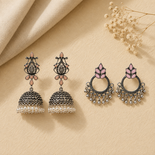 Kalash Kamal earring  Fine Shine stud earrings (Baby Pink) Combo set