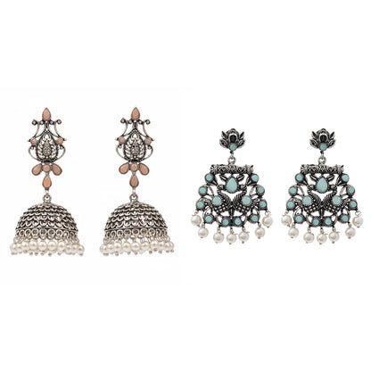 Kalash Kamal earring  Peacock glow stone studded dangler earrings (Mint) Combo