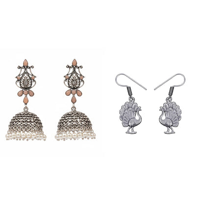 Kalash Kamal earring  Peacock royale dangler earrings (Silver) Combo set