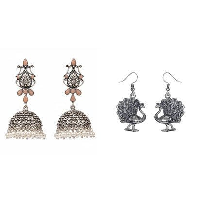 Kalash Kamal earring  Morni jhumki dangler earrings (Silver) Combo set