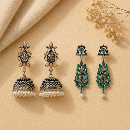 Kalash Kamal earring  Precious Petal stone studded dangler earring Combo