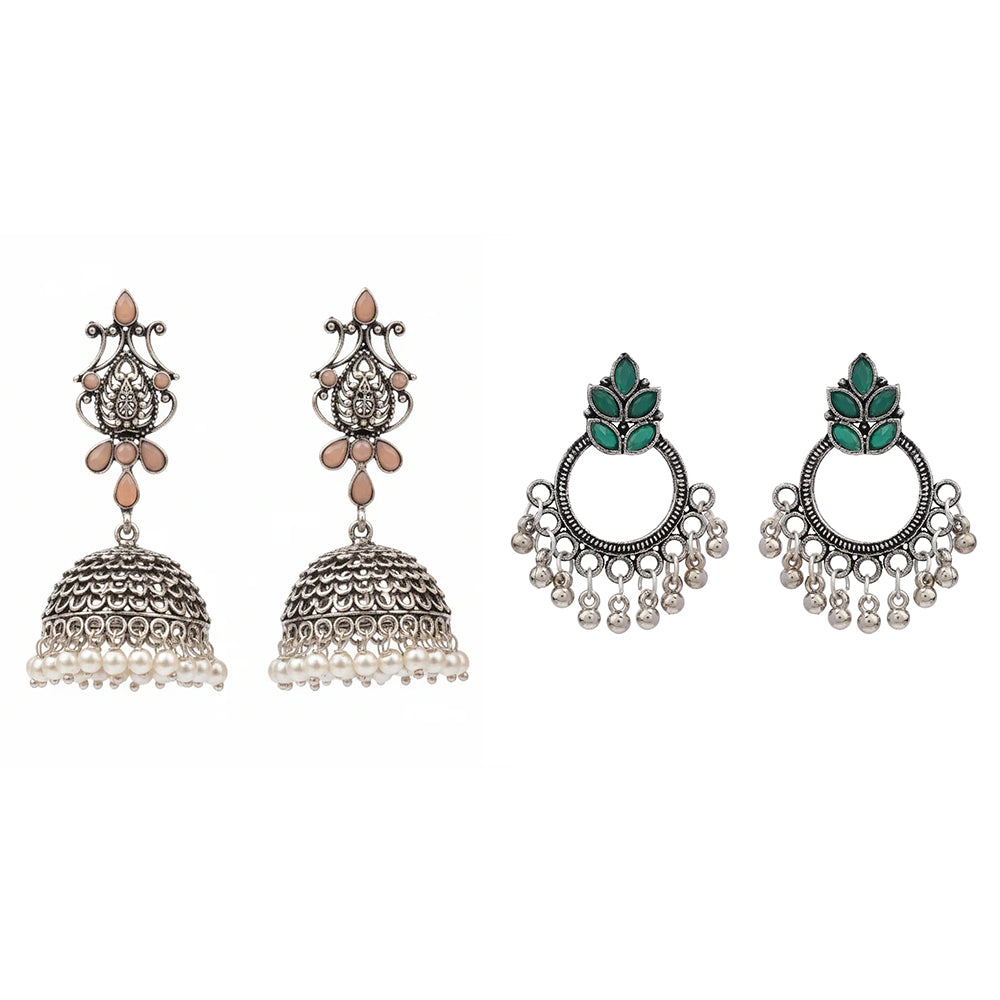 Kalash Kamal earring (Light Orange) Fine Shine stud earrings (Green) Combo set