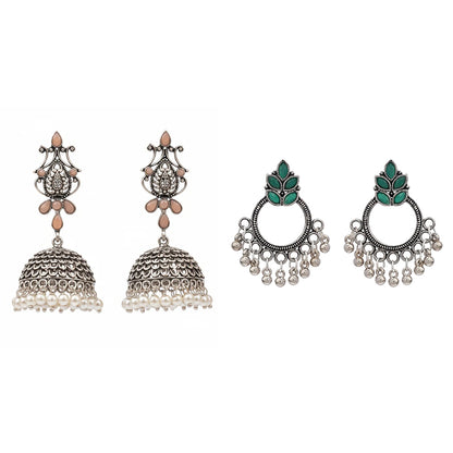Kalash Kamal earring (Light Orange) Fine Shine stud earrings (Green) Combo set