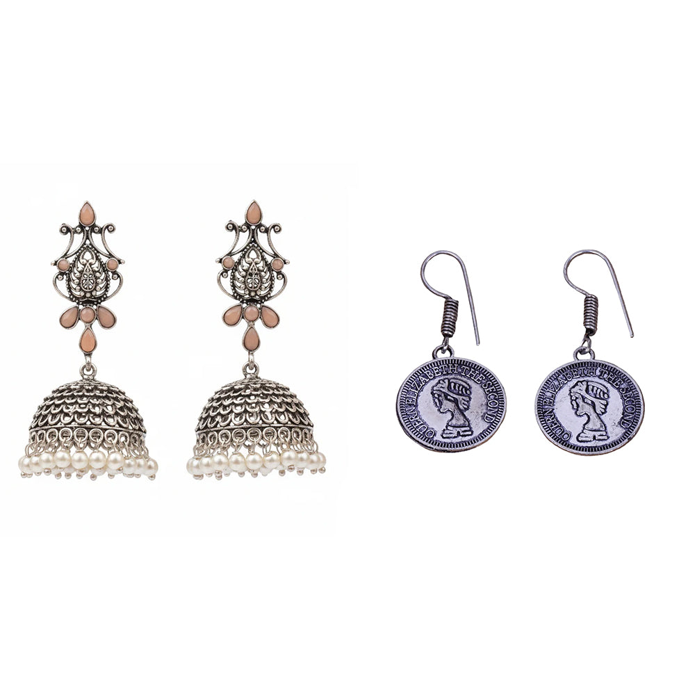 Kalash Kamal earring  Crown Jewel dangler earrings (Silver) Combo set