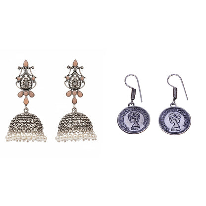 Kalash Kamal earring  Crown Jewel dangler earrings (Silver) Combo set
