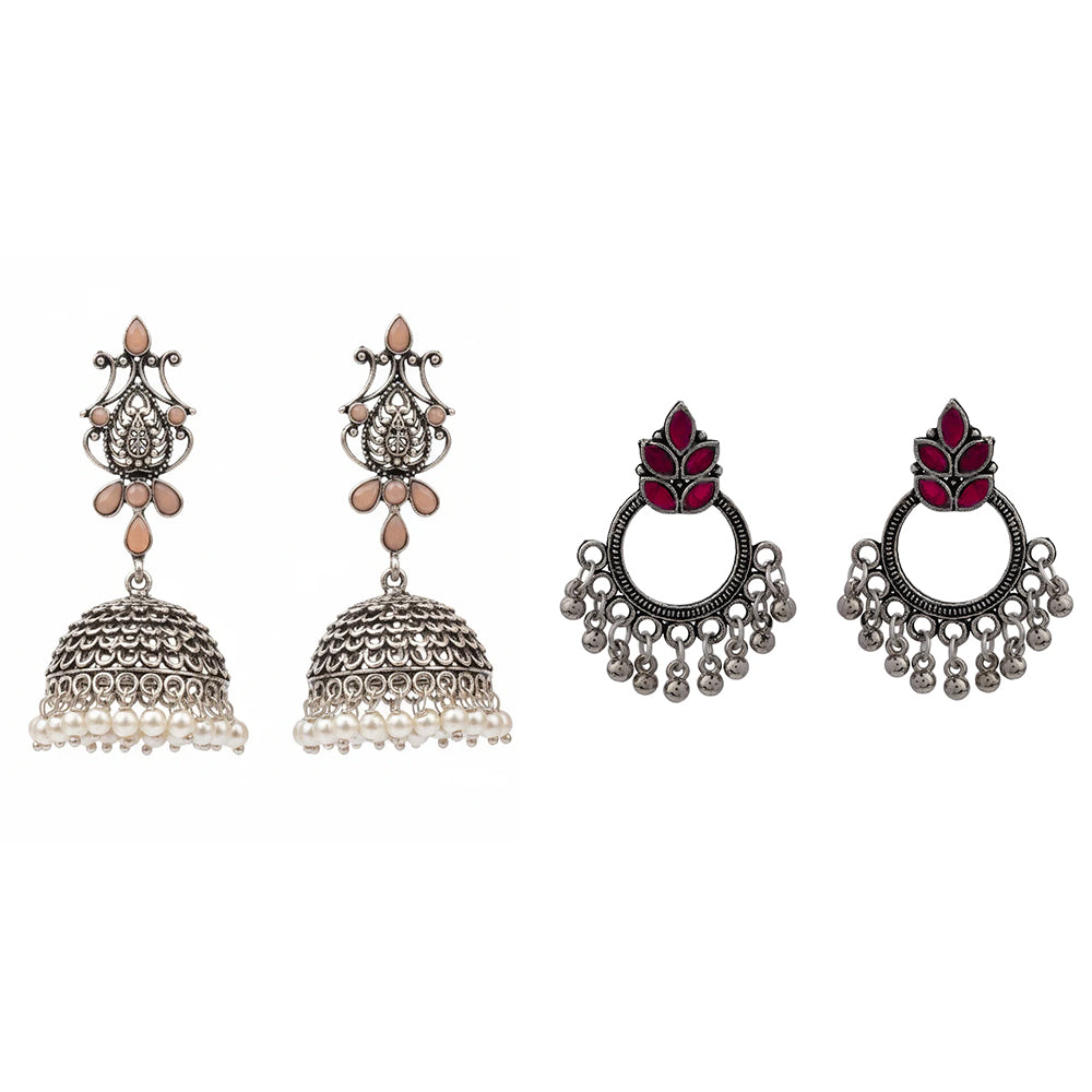 Kalash Kamal earring (Light Orange) Fine Shine stud earrings (Red) Combo set