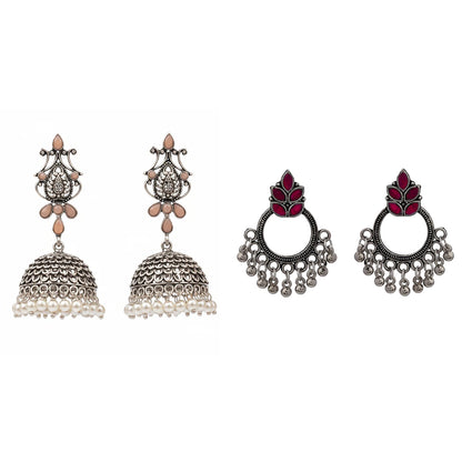 Kalash Kamal earring (Light Orange) Fine Shine stud earrings (Red) Combo set
