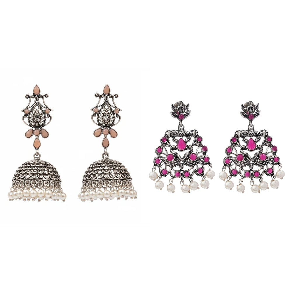 Kalash Kamal earring  Peacock glow stone studded dangler earrings (Red) Combo