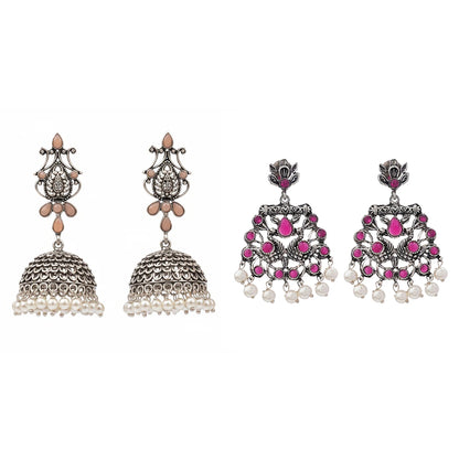 Kalash Kamal earring  Peacock glow stone studded dangler earrings (Red) Combo