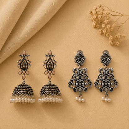 Kalash Kamal earring  Feathered Grace dangler earrings (Black) Combo set