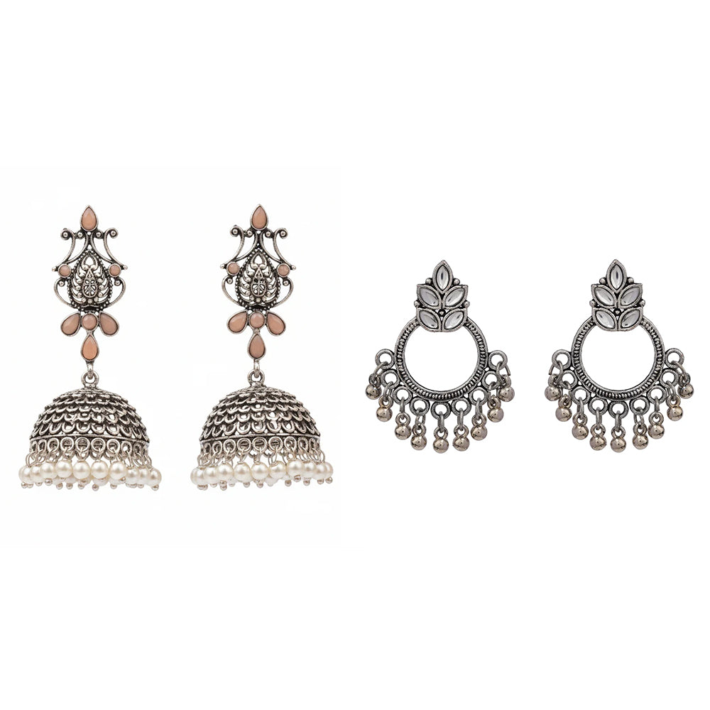 Kalash Kamal earring (Light Orange) Fine Shine stud earrings (White) Combo set