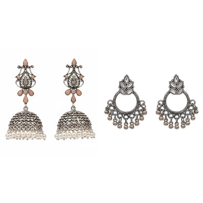 Kalash Kamal earring (Light Orange) Fine Shine stud earrings (White) Combo set