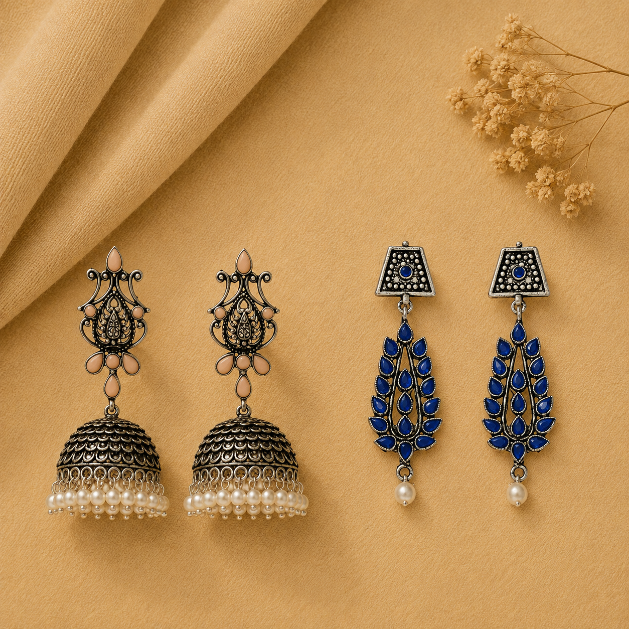 Kalash Kamal earring  Precious Petal stone studded dangler earring Combo