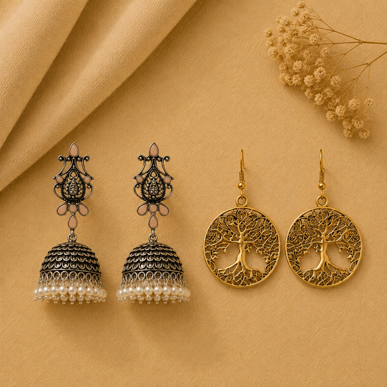 Kalash Kamal earring (Light Orange) Roots and rizz dangler earrings Combo set