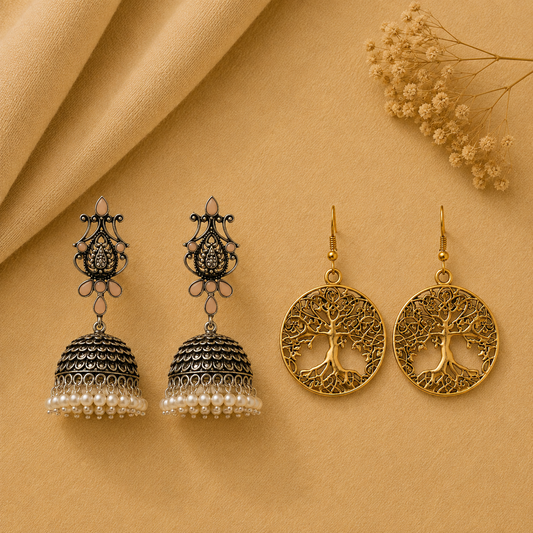 Kalash Kamal earring (Light Orange) Roots and rizz dangler earrings Combo set