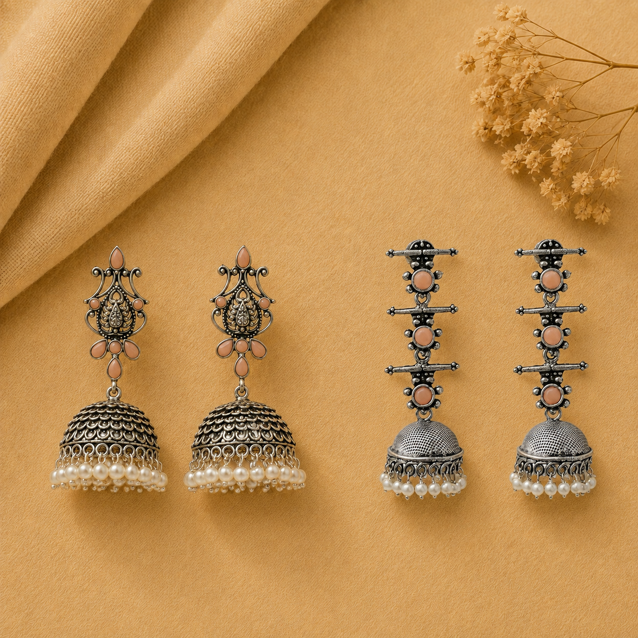 Kalash Kamal earring  Royal Triple Bell Layered Jhumka Earring Combo set