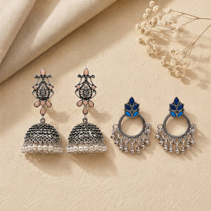 Kalash Kamal earring (Light Orange) Fine Shine stud earrings (Blue) Combo set