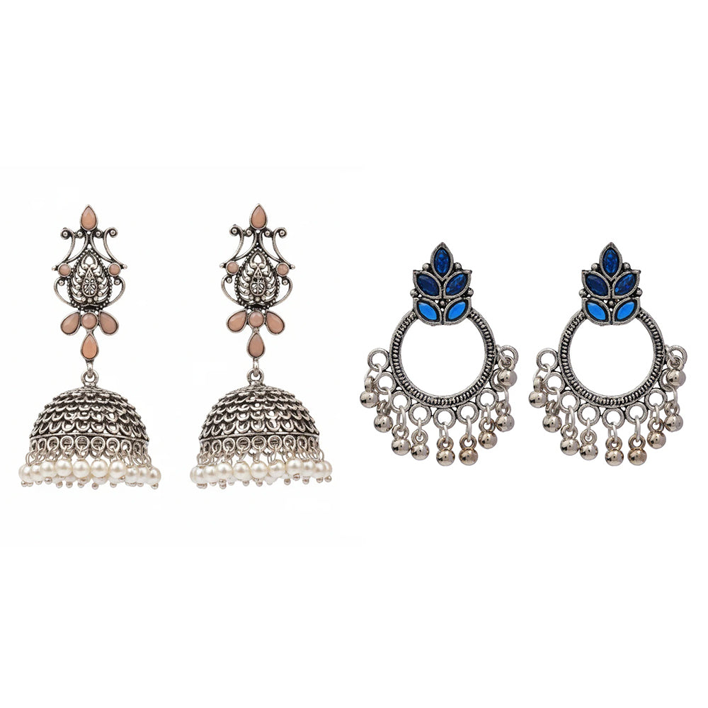 Kalash Kamal earring (Light Orange) Fine Shine stud earrings (Blue) Combo set
