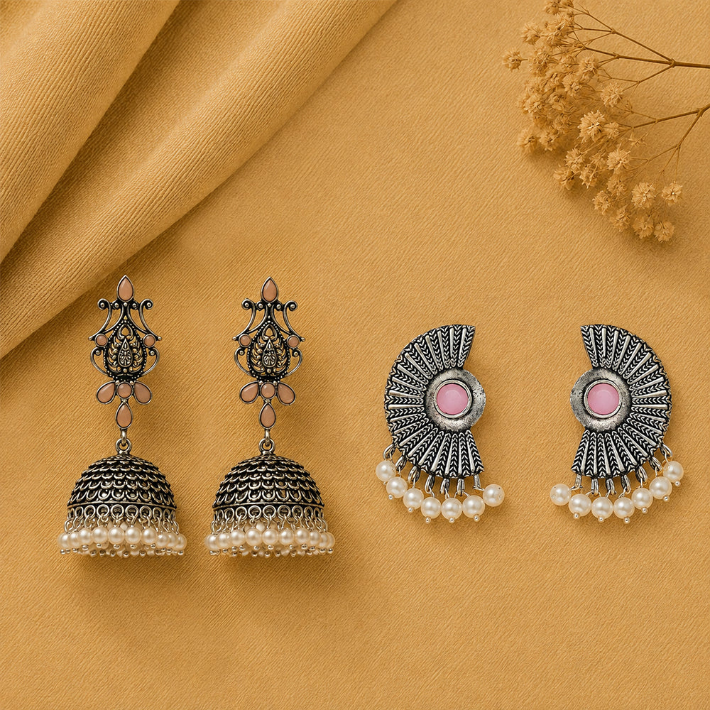 Kalash Kamal earring  Bloom Arc pearl stud earring (Baby Pink) Combo set