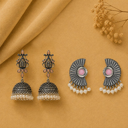 Kalash Kamal earring  Bloom Arc pearl stud earring (Baby Pink) Combo set
