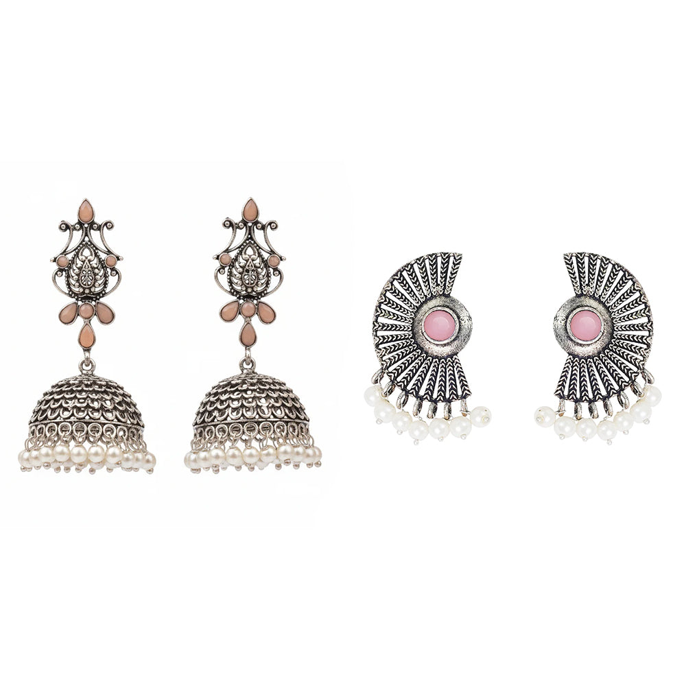 Kalash Kamal earring  Bloom Arc pearl stud earring (Baby Pink) Combo set