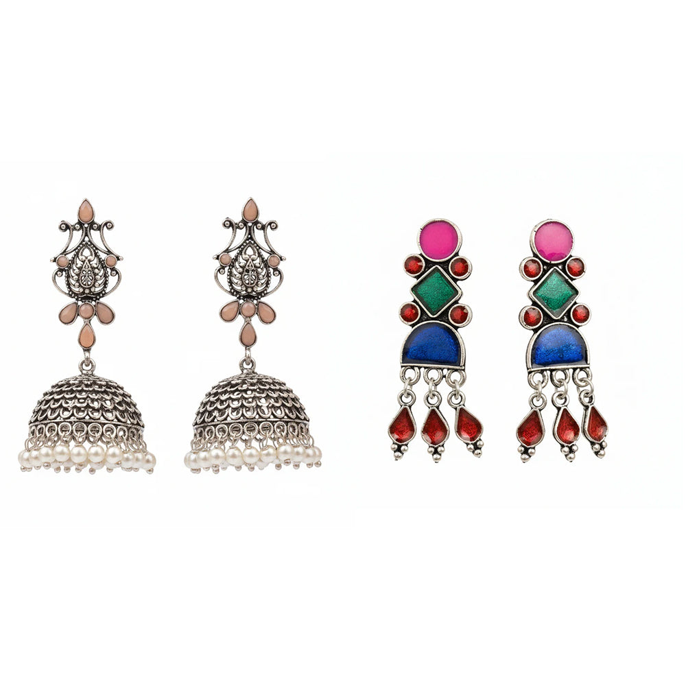 Kalash Kamal earring  Rainbow rhine dangler earrings (Multicolored) Combo set