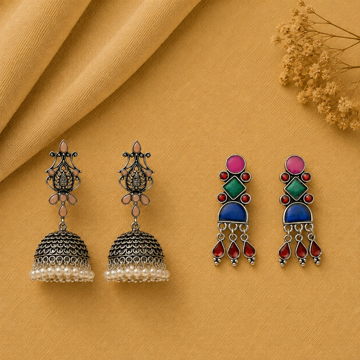 Kalash Kamal earring  Rainbow rhine dangler earrings (Multicolored) Combo set