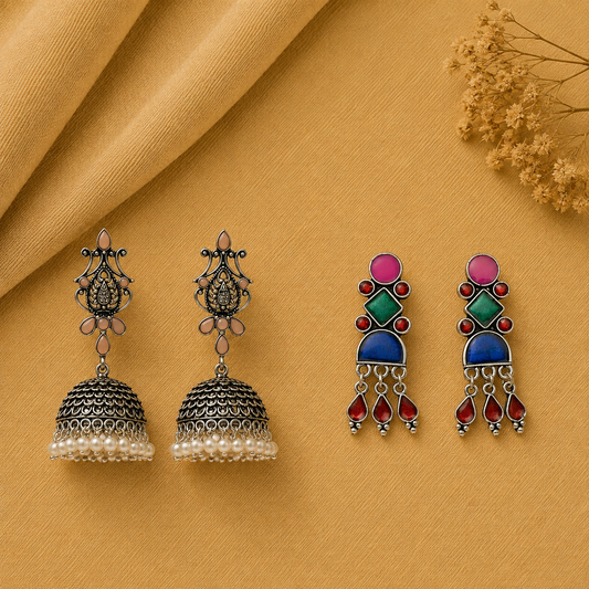 Kalash Kamal earring  Rainbow rhine dangler earrings (Multicolored) Combo set