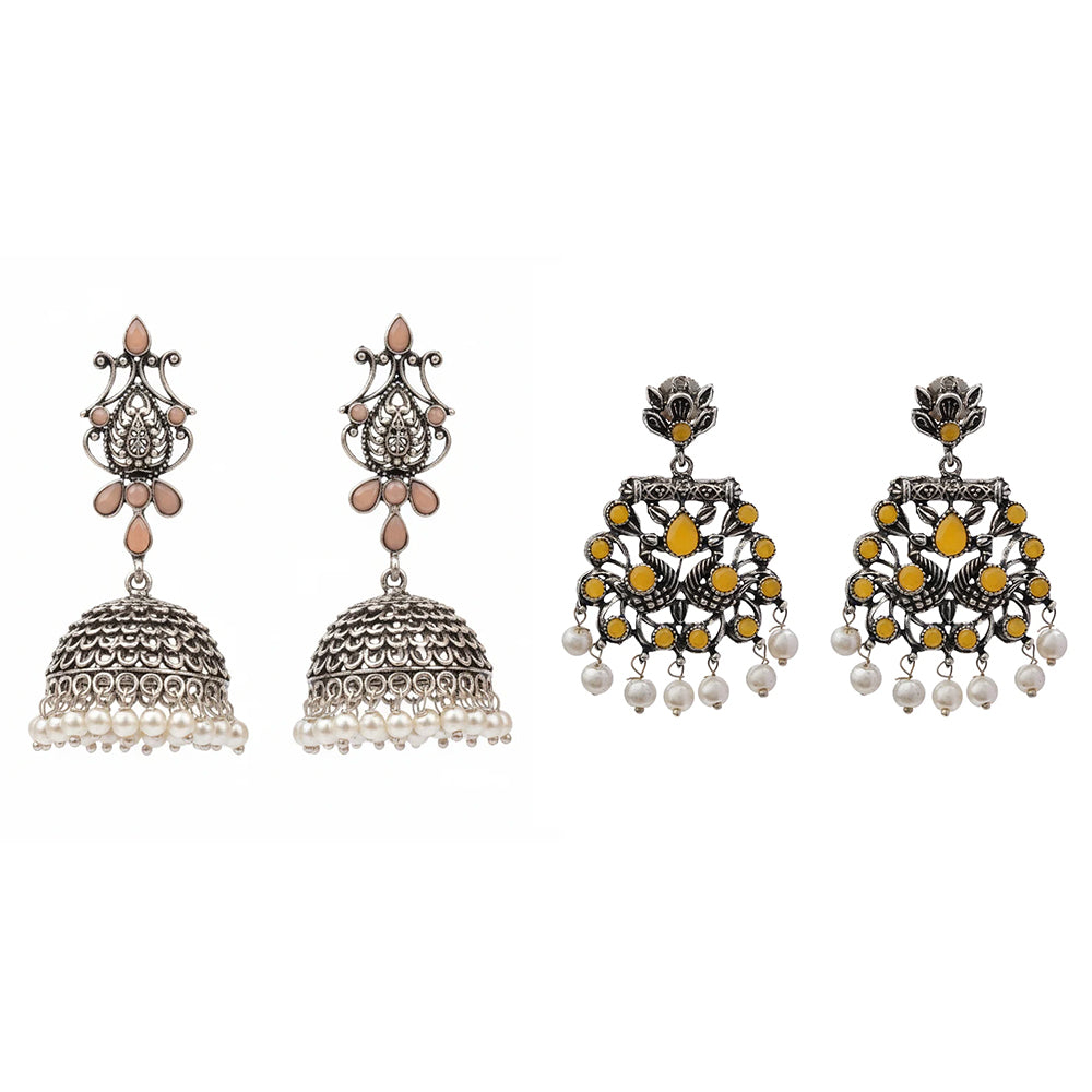 Kalash Kamal earring  Peacock glow stone studded dangler earrings Combo