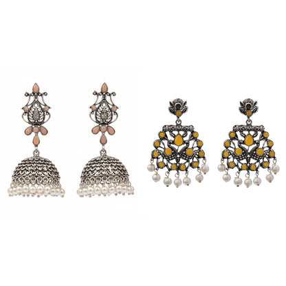 Kalash Kamal earring  Peacock glow stone studded dangler earrings Combo