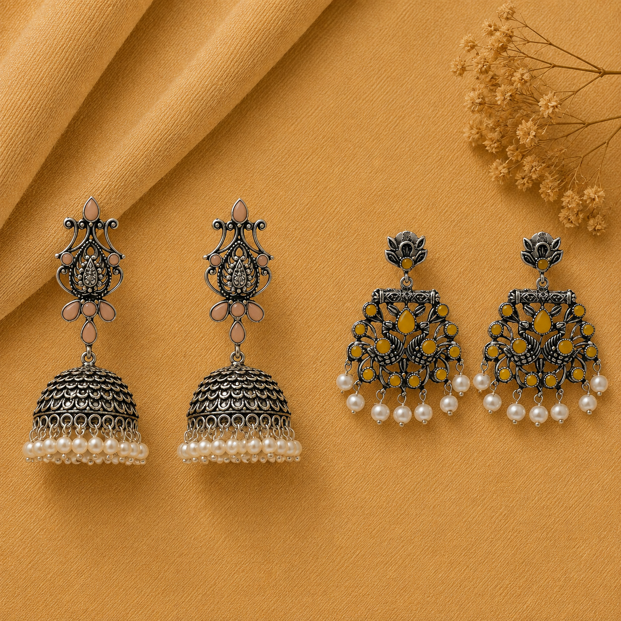 Kalash Kamal earring  Peacock glow stone studded dangler earrings Combo