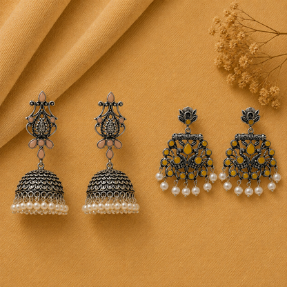 Kalash Kamal earring  Peacock glow stone studded dangler earrings Combo