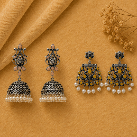 Kalash Kamal earring  Peacock glow stone studded dangler earrings Combo