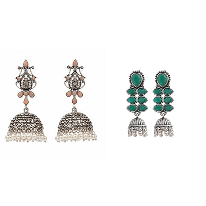 Kalash Kamal earring  Dazzle Dash Jhumki earring (Green) Combo set