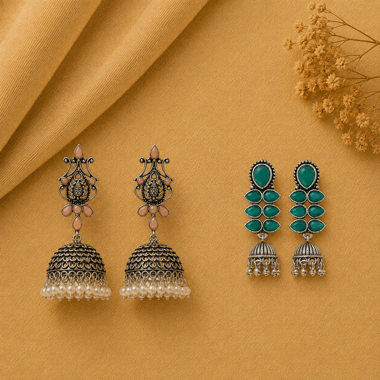 Kalash Kamal earring  Dazzle Dash Jhumki earring (Green) Combo set