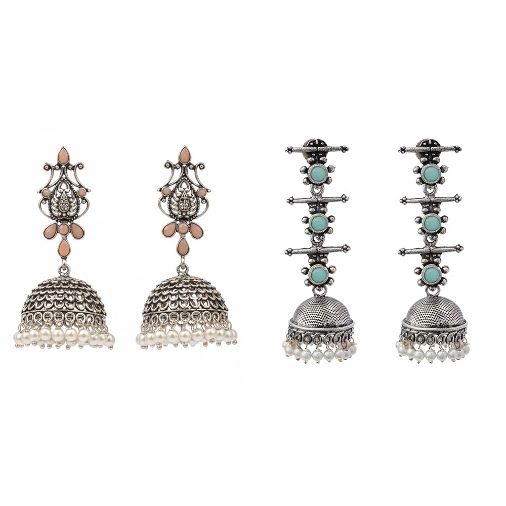 Kalash Kamal earring  Royal Triple Bell Layered Jhumka Earring (Mint) Combo set