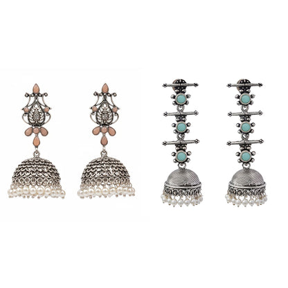 Kalash Kamal earring  Royal Triple Bell Layered Jhumka Earring (Mint) Combo set