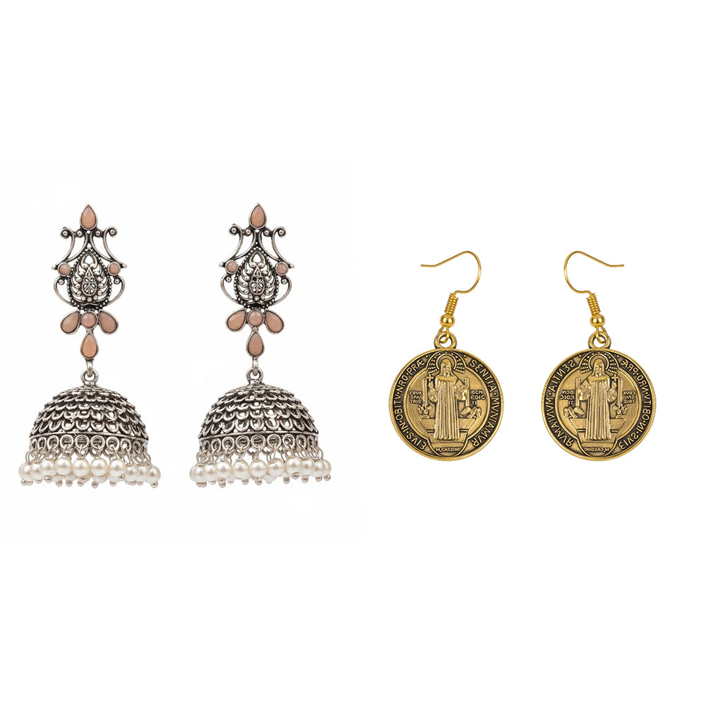 Kalash Kamal earring (Light Orange) Divine Benedict dangler earrings Combo set