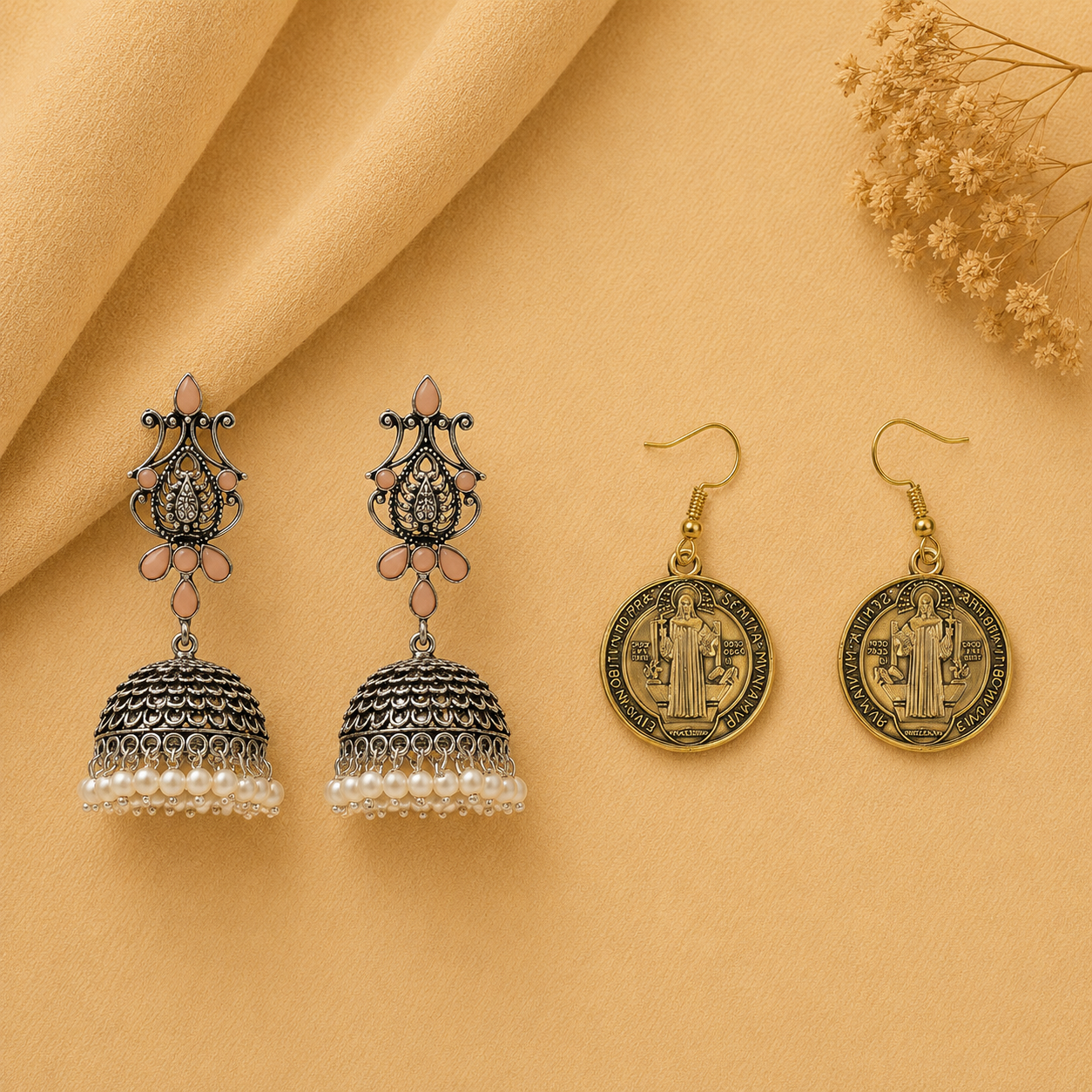 Kalash Kamal earring (Light Orange) Divine Benedict dangler earrings Combo set