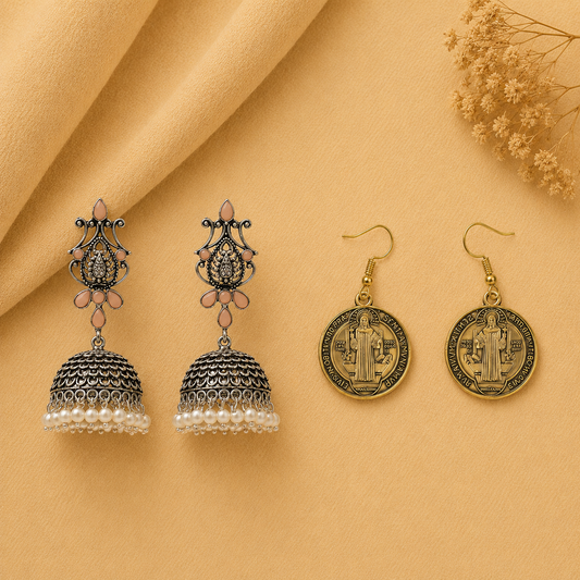 Kalash Kamal earring (Light Orange) Divine Benedict dangler earrings Combo set