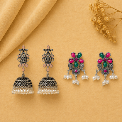 Kalash Kamal earring  Floral Drop stud earrings (Multicolored) Combo set