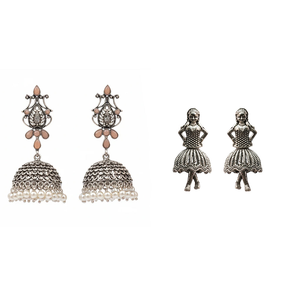 Kalash Kamal earring (Light Orange) Mini Muse stud earrings (Silver) Combo set