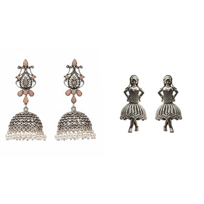 Kalash Kamal earring (Light Orange) Mini Muse stud earrings (Silver) Combo set