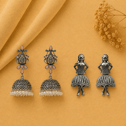 Kalash Kamal earring (Light Orange) Mini Muse stud earrings (Silver) Combo set