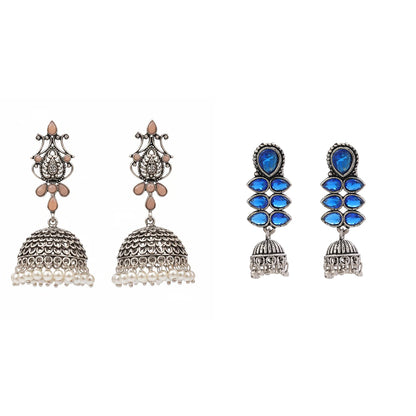Kalash Kamal earring (Light Orange) Dazzle Dash Jhumki earring (Blue) Combo set