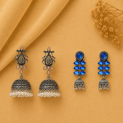 Kalash Kamal earring (Light Orange) Dazzle Dash Jhumki earring (Blue) Combo set