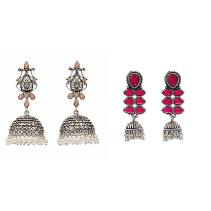 Kalash Kamal earring (Light Orange) Dazzle Dash Jhumki earring (Red) Combo set